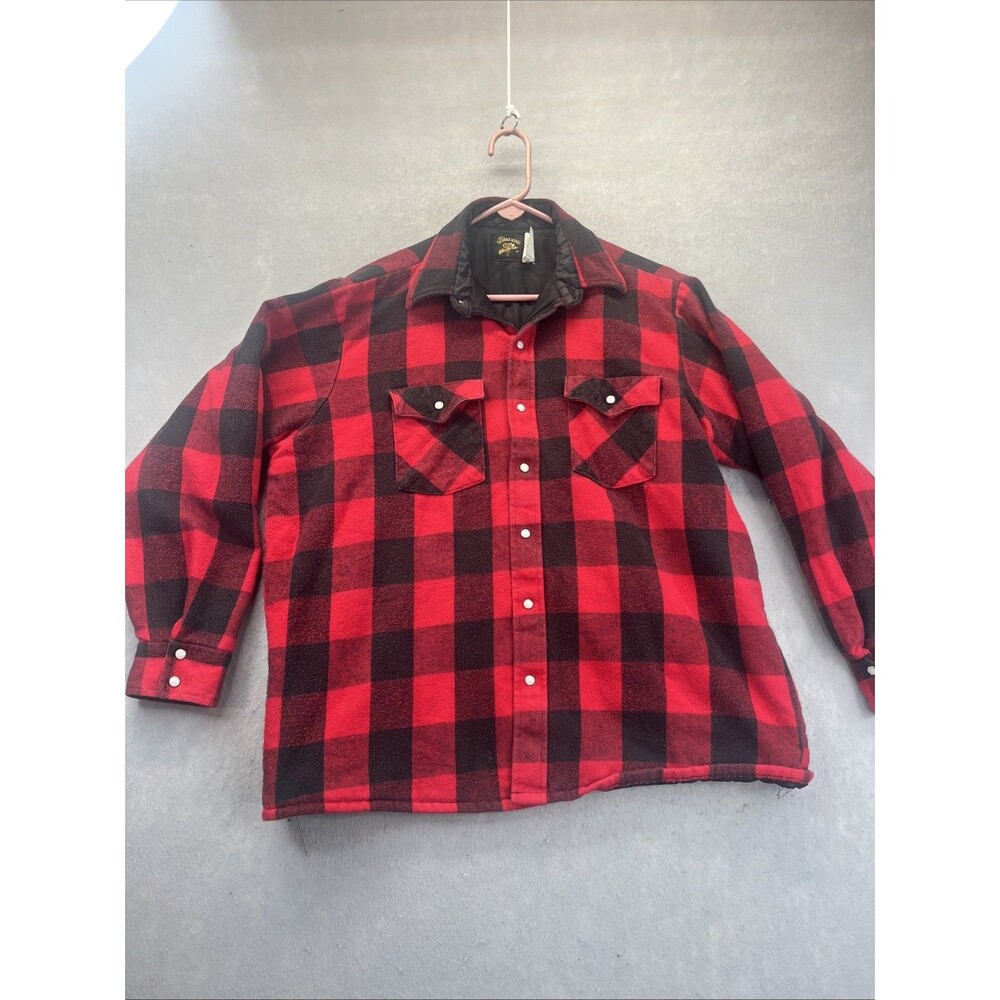 Saddle King Large Western Red Buffalo Plaid Flannel Insulated Pearl Snap Jacket